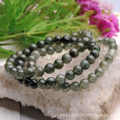 【【新年新款】純天然精品7mm巴西綠發晶貓眼順發圓珠手鏈】價格,廠家,圖片,手鏈,東海縣盛飾珠寶-